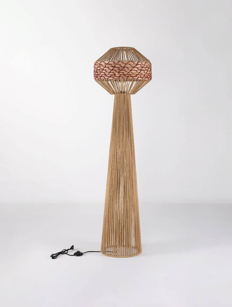 Nova Luce Stehleuchte Mapi E27 Natur Rot Seil Rattan 152cm 9586607