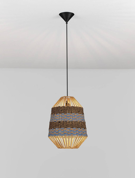 Nova Luce Pendelleuchte Copos E27 Natur Blau Schwarz Stahl Seil Ø30cm 9586609