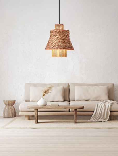 Nova Luce Pendelleuchte Mande E27 Natur Orange Schwarz Stahl Seil Ø40cm 9586610