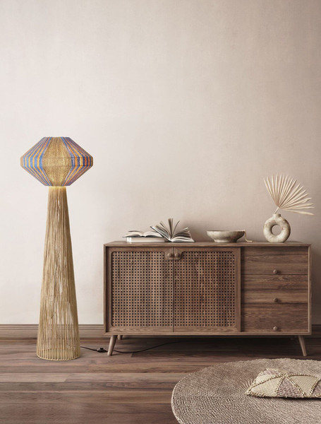 Nova Luce Stehleuchte Abby E27 Natur Blau Gelb Seil 152cm 9586616