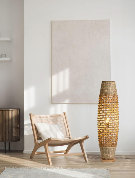 Nova Luce Stehleuchte Anada E27 Natur Holz Rattan 119cm 9586621