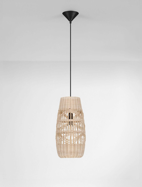 Nova Luce Pendelleuchte Riu E27 Natur Schwarz Stahl Rattan Ø22cm 9586631