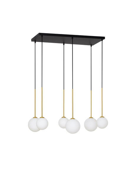 Nova Luce Pendelleuchte Savoy 6-flammig 6xG9 Gold Schwarz Opal Glas Metall 77x34cm 9620158