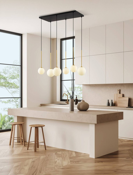 Nova Luce Pendelleuchte Savoy 6-flammig 6xG9 Gold Schwarz Opal Glas Metall 77x34cm 9620158