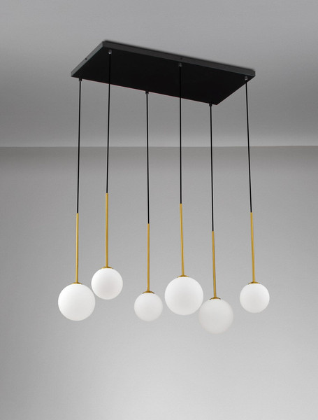 Nova Luce Pendelleuchte Savoy 6-flammig 6xG9 Gold Schwarz Opal Glas Metall 77x34cm 9620158