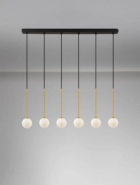 Nova Luce Pendelleuchte Savoy 6-flammig 6xG9 Gold Schwarz Opal Glas Metall 100x11cm 9620159