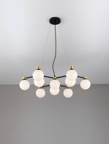 Nova Luce Pendelleuchte Ovalino 10-flammig 10xG9 Gold Schwarz Opal Glas Metall 66x63cm 9620161