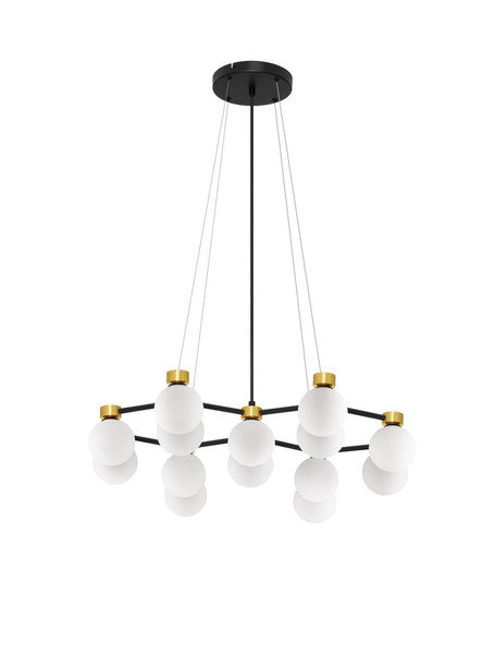 Nova Luce Pendelleuchte Ovalino 14-flammig 14xG9 Gold Schwarz Opal Glas Metall 73x64cm 9620162