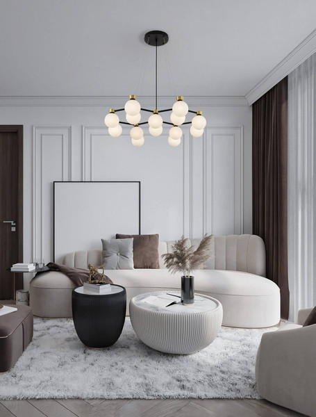 Nova Luce Pendelleuchte Ovalino 14-flammig 14xG9 Gold Schwarz Opal Glas Metall 73x64cm 9620162