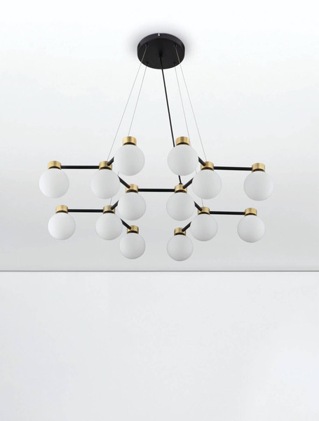 Nova Luce Pendelleuchte Ovalino 14-flammig 14xG9 Gold Schwarz Opal Glas Metall 73x64cm 9620162
