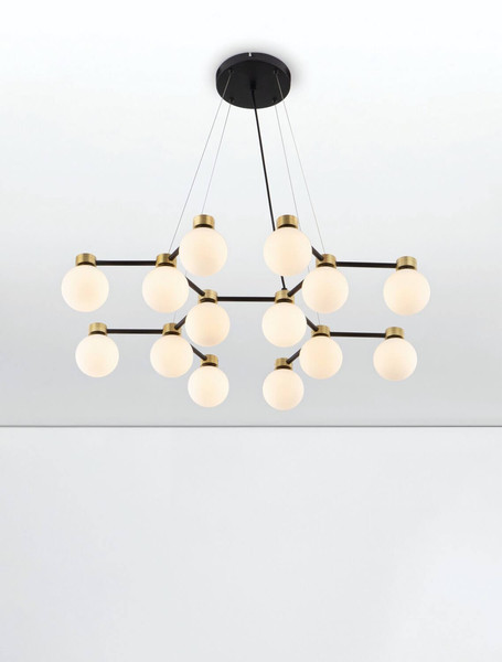 Nova Luce Pendelleuchte Ovalino 14-flammig 14xG9 Gold Schwarz Opal Glas Metall 73x64cm 9620162