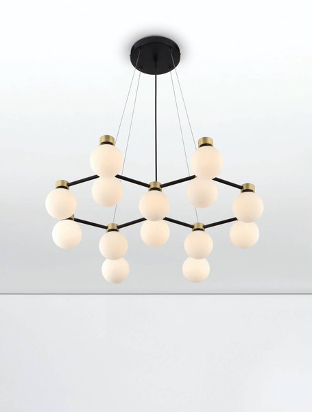 Nova Luce Pendelleuchte Ovalino 14-flammig 14xG9 Gold Schwarz Opal Glas Metall 73x64cm 9620162