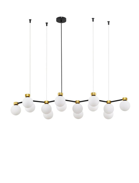 Nova Luce Pendelleuchte Ovalino 14-flammig 14xG9 Gold Schwarz Opal Glas Metall 107x47cm 9620163