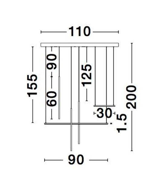 Nova Luce ELETTRA LED Pendelleuchte Schwarz 20W Warmweiss 110x15x200cm 9088105