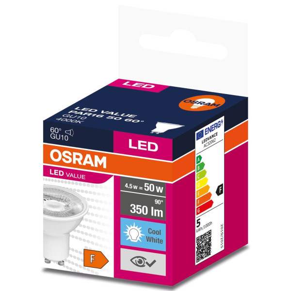 OSRAM LED VALUE PAR16 50 60 ° 4.5W GU10 Spot, Strahler 350lm 4000K neutralweiss wie 50W 4058075599116