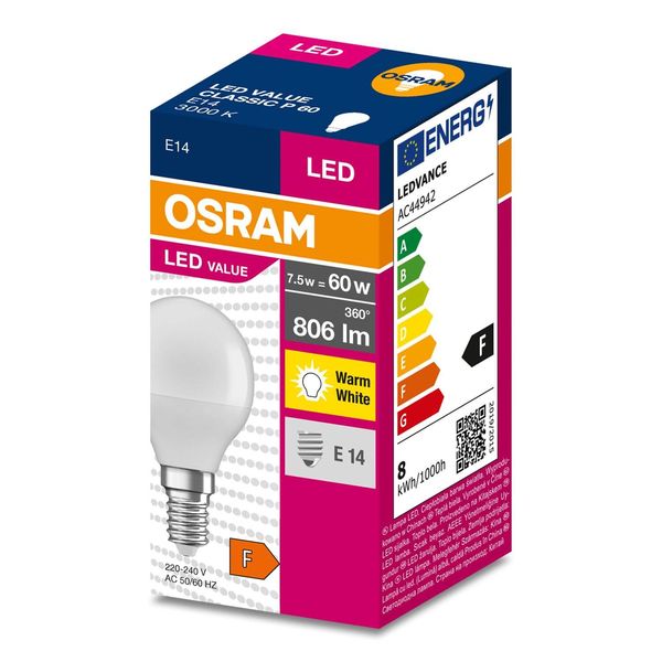 OSRAM LED VALUE CLASSIC 60 6.5W E14 Lampe 806lm 3000K warmweiss wie 60W 4058075630390