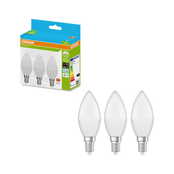 3er-Pack OSRAM LED Kerze E14 Classic matt B60 7.5W 806lm Tageslichtweiss 6500K wie 60W 4099854534348
