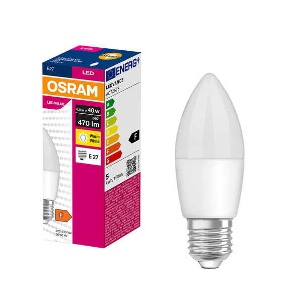 OSRAM LED Kerze E27 Value Classic B matt B40 4.9W 470lm Warmweiss 2700K wie 40W 4099854544927