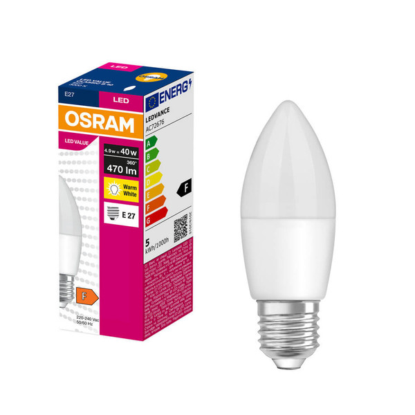 OSRAM LED Kerze E27 Value Classic B matt B40 4.9W 470lm Warmweiss 3000K wie 40W 4099854545061