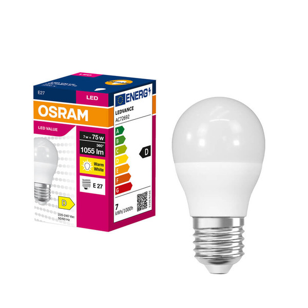 OSRAM LED Lampe E27 Value Classic P matt P75 7W 1055lm Warmweiss 3000K wie 75W 4099854546761