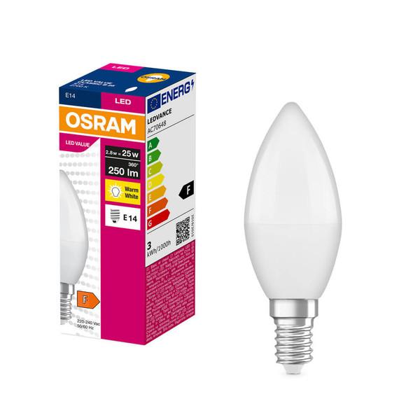 OSRAM LED Kerze E14 Value Classic B matt B25 2.8W 250lm Warmweiss 2700K wie 25W 4099854547850