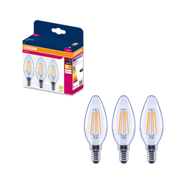 3er-Pack OSRAM LED Kerze E14 Classic Filament B75 7.5W 1055lm Warmweiss 2700K wie 75W 4099854560774