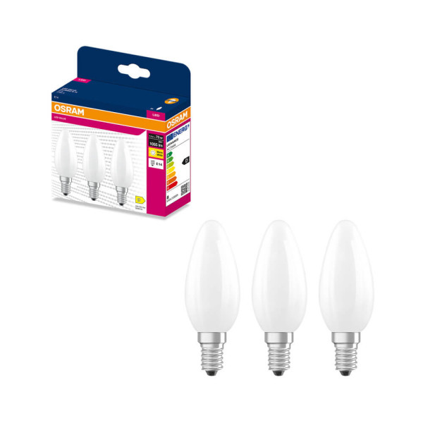3er-Pack OSRAM LED Kerze E14 Classic Filament matt B75 7.5W 1055lm Warmweiss 2700K wie 75W 4099854560828