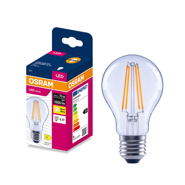 OSRAM LED Lampe E27 Classic Filament A75 7.5W 1055lm Warmweiss 2700K wie 75W 4099854566790