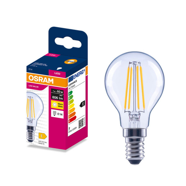 OSRAM LED Lampe E14 Classic Filament P60 7W 806lm Warmweiss 2700K wie 60W 4099854567964