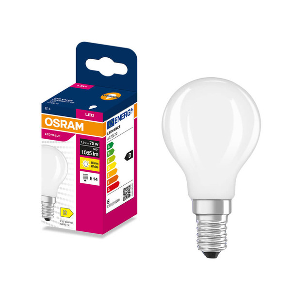 OSRAM LED Lampe E14 Classic Filament matt P75 7.5W 1055lm Warmweiss 2700K wie 75W 4099854568367
