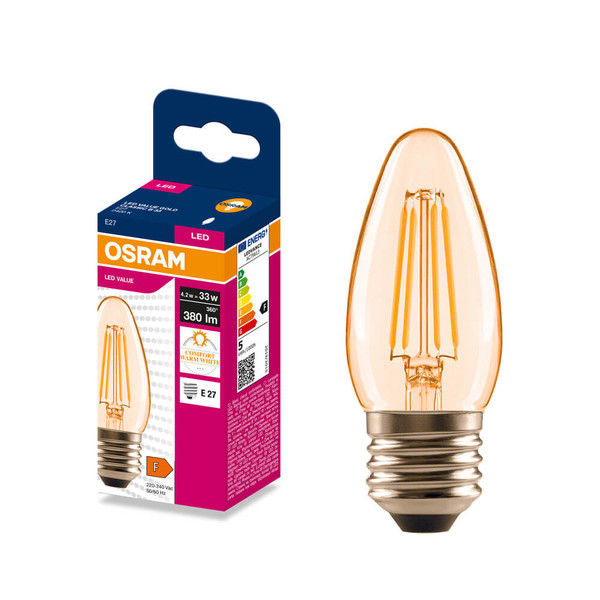 OSRAM LED Kerze E27 Classic Filament B33 4.2W 380lm Extra-Warmweiss 2400K wie 33W 4099854569647