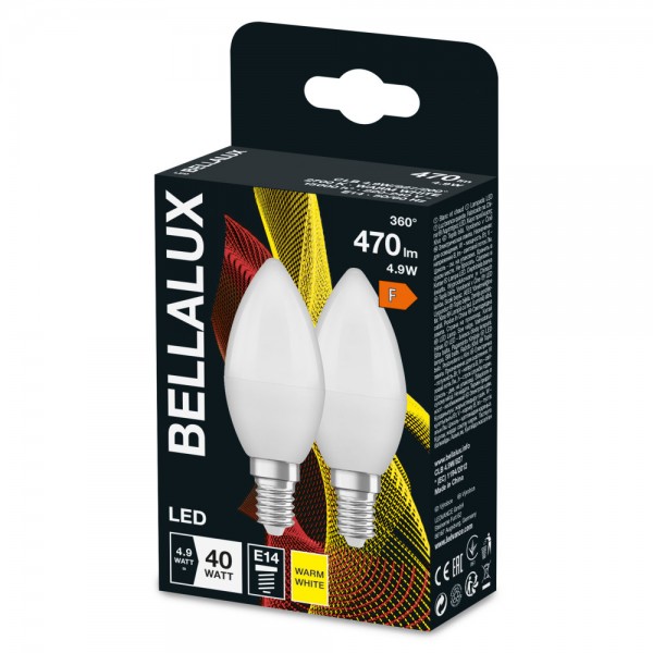 2er-Pack BELLALUX E14 LED Kerze 4.9W matt warmweiss wie 40W