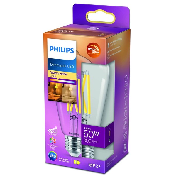 Philips Deko-Design LED Lampe E27 ST64 90Ra WarmGlow dimmbar 5,9W 810lm extra+warmweiss 2200-2700K wie 60W