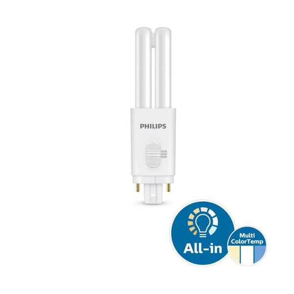 Philips LED Kompaktlampe PL-C G24q-1 4-Pin CorePro EVG + 230V 5,5W 715lm warm-/neutral-/tageslichtweiss 3000/4000/6500K CCT wie 13W 8721103147523