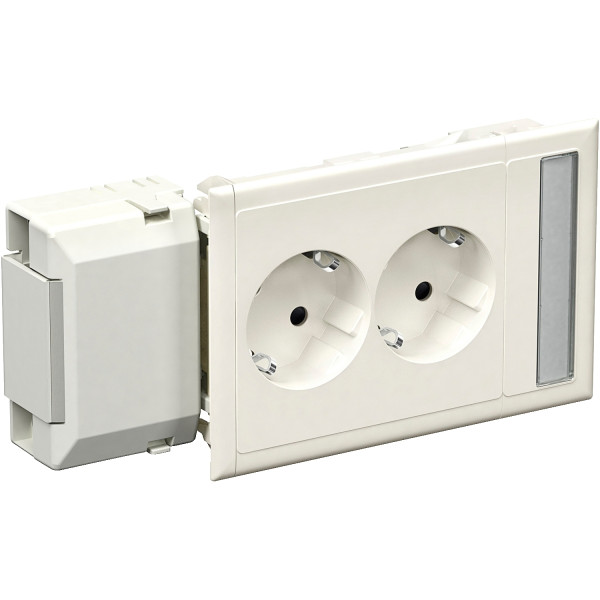 Schneider Electric 5940021 Doppelsteckdose mit Schriftfeld fuer Kanaleinbau CYB-PS weiss RAL 9010