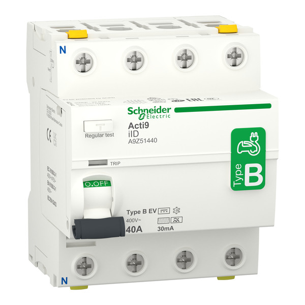 Schneider Electric A9Z51440 Fehlerstrom-Schutzschalter Elektroladestation iID, 4P, 40A, Typ B-EV, 30mA