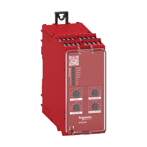 Schneider Electric XPSUAT13A3AP Sicherheitsrelais Harmony Universal, 10Fkt, 1Kr/2Ka, PLe/Kat4/SIL3, 3S+3Sv 0,1-900s 1Ö 1T, Diagnose, 24 VAC 24VDC, Schraub