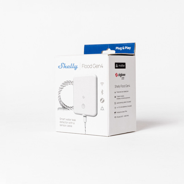 Shelly Flood Gen4 - Smarter Wassermelder & Leckagesensor, Multiprotokoll, Regensensor WLAN, BT