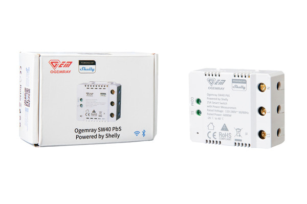 Shelly Ogemray Smart Relay - Hochleistungs-Schaltaktor, 25A bis 6000W mit Strommessung