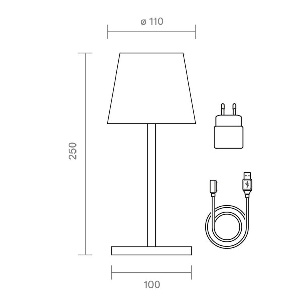 SIGOR Akku-Tischleuchte Nuindie USB-C mini 25cm goldfarben 2,2W FlexMood 2200K/2700K IP54 Ra85 dimmbar