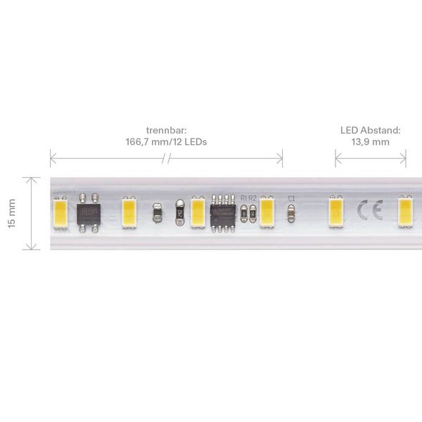 SIGOR 14W/m Hochvolt LED-Streifen 3000K 25m 72LED/m IP65 230V 1250lm/m Ra90