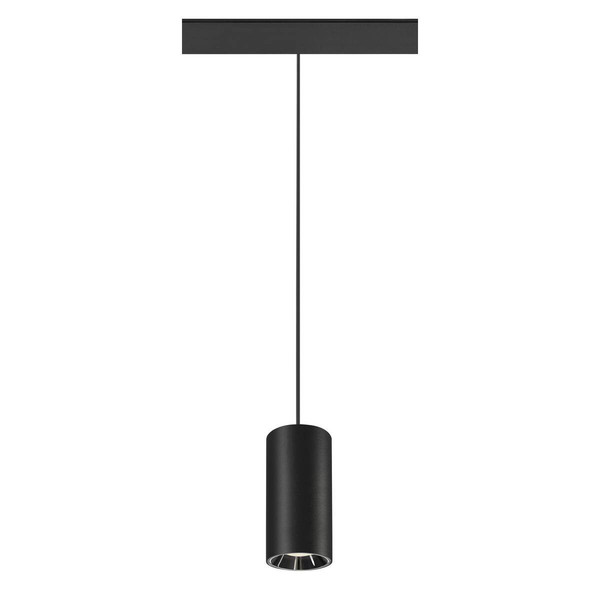 SLV NUMINOS S, 48V Pendelleuchte, Pendellänge 150cm, 4000K, 20°, DALI 2, matt schwarz / glänzend chrom 1006851
