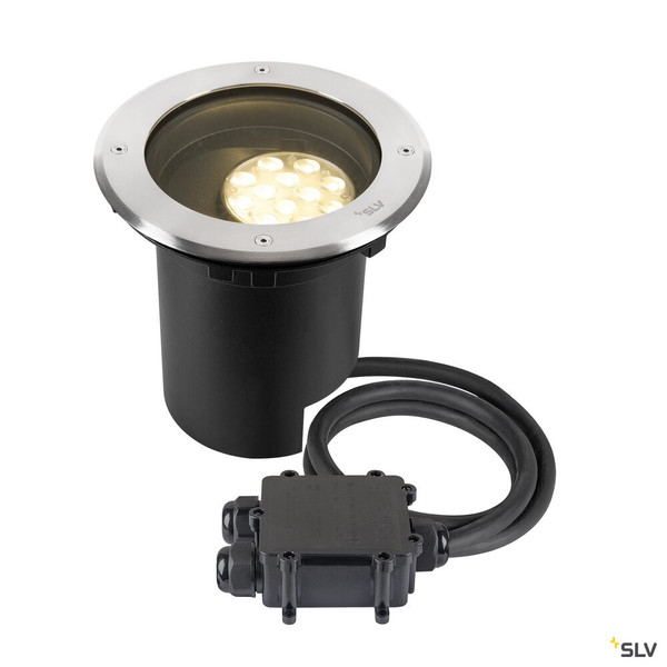 SLV 1009168 DASAR® L, Bodeneinbauleuchte, asymmetrisch, 3000K, 70°/40°, IP65/IP67, rund, edelstahl / schwarz