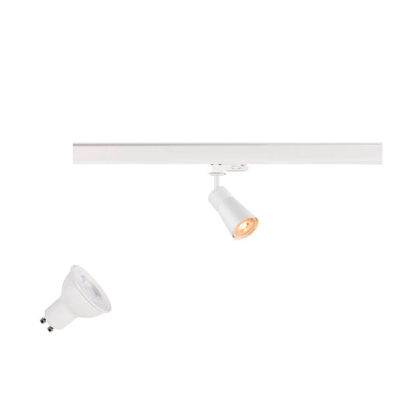 SLV 1012078 PURI 2.0 Lamp Set, Cone, 3-Phasen Spot, inkl. PAR16 GU10, 3000K, GU10, 6W, Phase, 38°, weiß
