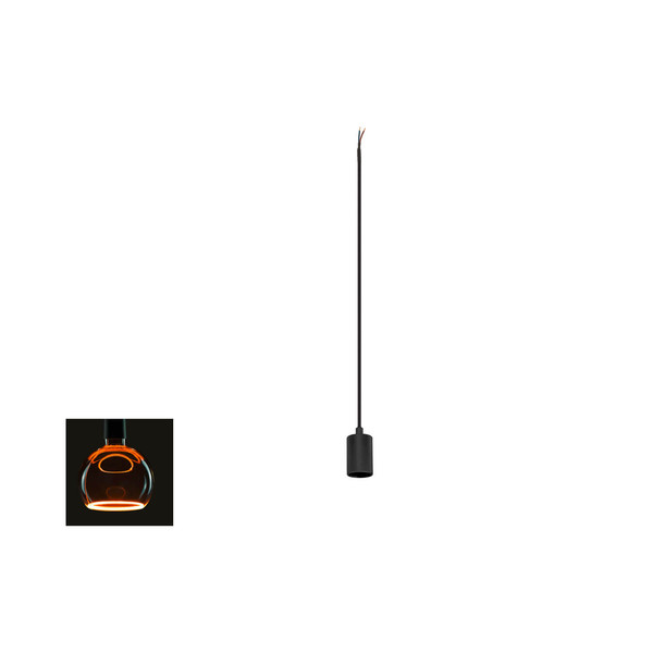 SLV 1012111 FITU Lamp Set, PD, Ribbed, inkl. E27 Lampe und 3-Phasen Adapter, 3-Phasen Pendelleuchte, Pendellänge 5m, 1900K, Globe 125, 15W, 330°, schwarz