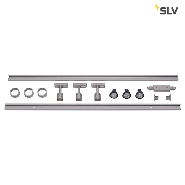 SLV 143194 1-Phasen Hochvolt-Set 4 silbergrau 2x1m inkl. 3X PURI und LED Lampe 4,3W