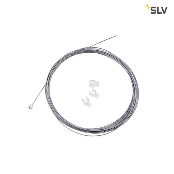 SLV 961037 Drahtseilabhängung aus Stahl 1,0mm x 5000mm einseitig mit Nippel inkl. 3 Kabelclips
