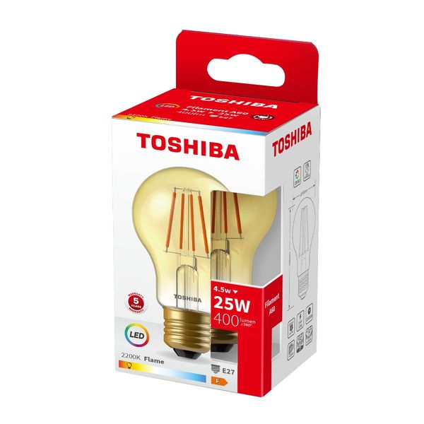 Toshiba LED Filament Lampe E27 Amber 4.5W 2200K 400Lm wie 25W 4711112386833