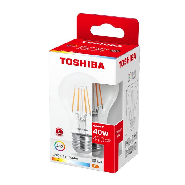 Toshiba LED Filament Lampe E27 4.5W 2700K 470Lm wie 40W 4711112384211