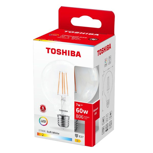 Toshiba LED Filament Globe Lampe E27 7W 2700K 806Lm wie 60W 4711112384389